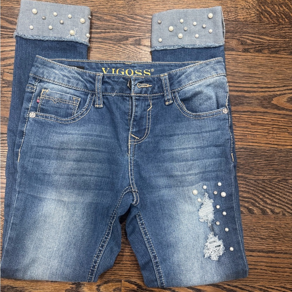 Vigoss Kids Blue Jeans with Pearl Accents